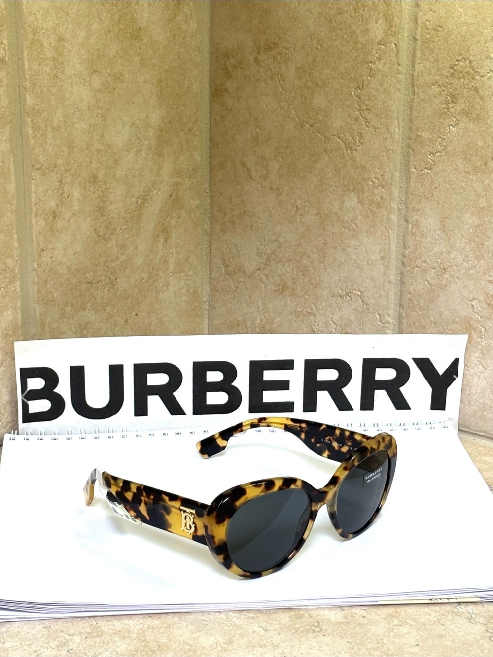New Burberry BE4298 3278/87 Brown Tortoise Sunglasses - Dark Grey Lenses